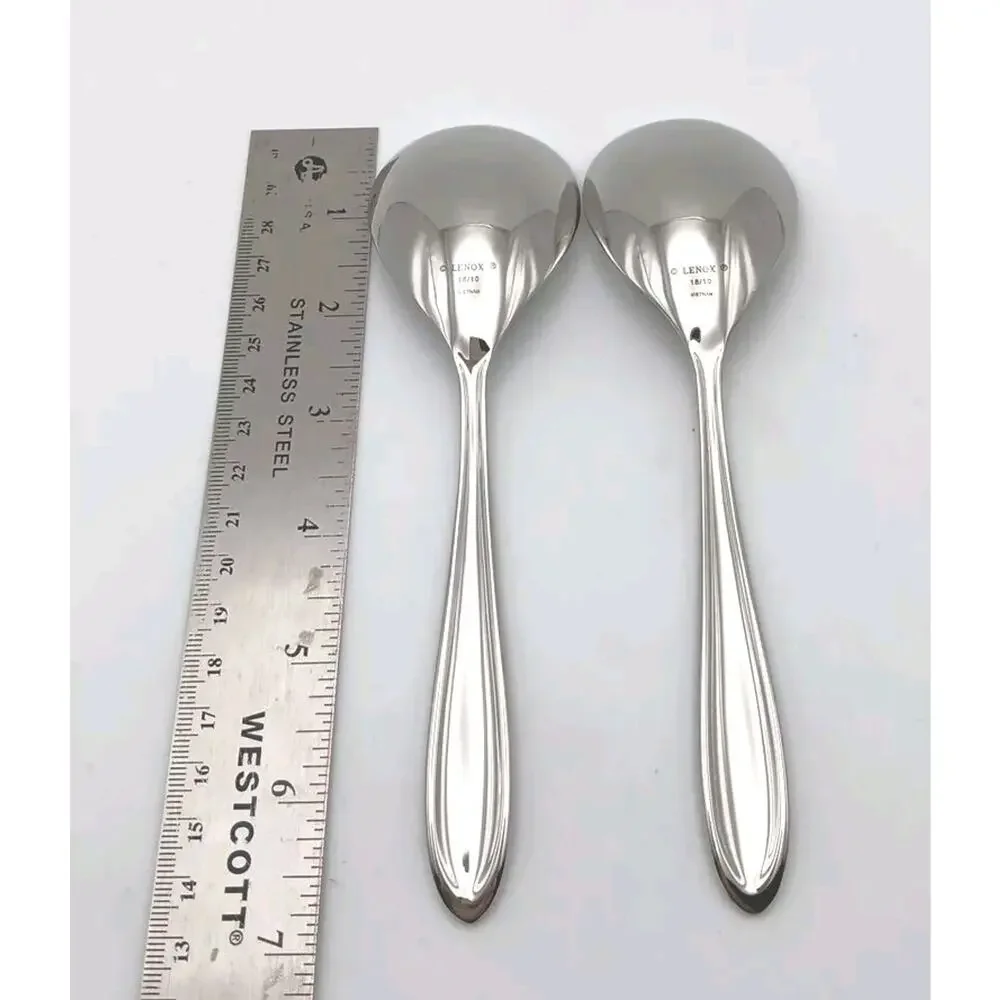 Lenox Hayden Soup Gumbo Spoon 2 Piece Set 18/10 Stainless Glossy Flatware new
